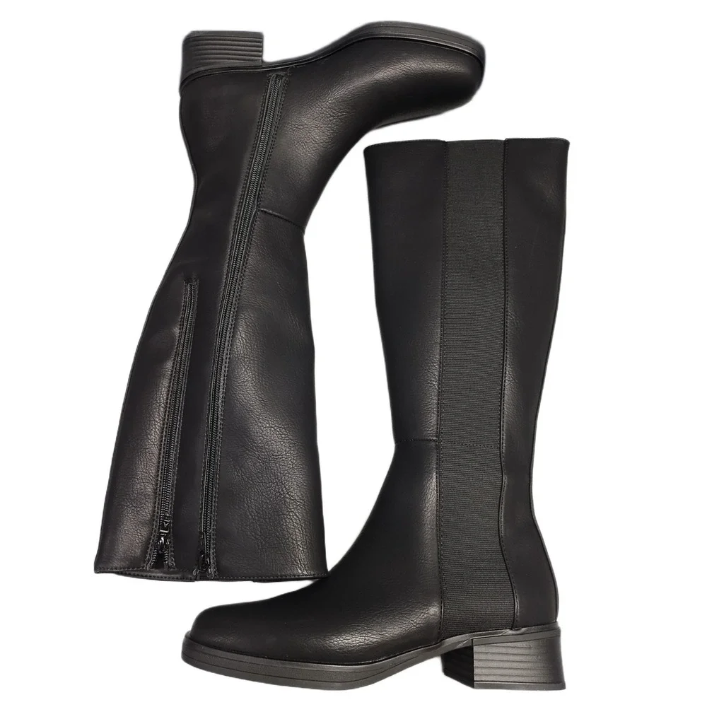 Aerosoles Darlo Knee High Boots Womens 7.5M Black Synthetic Square Toe Side Zip